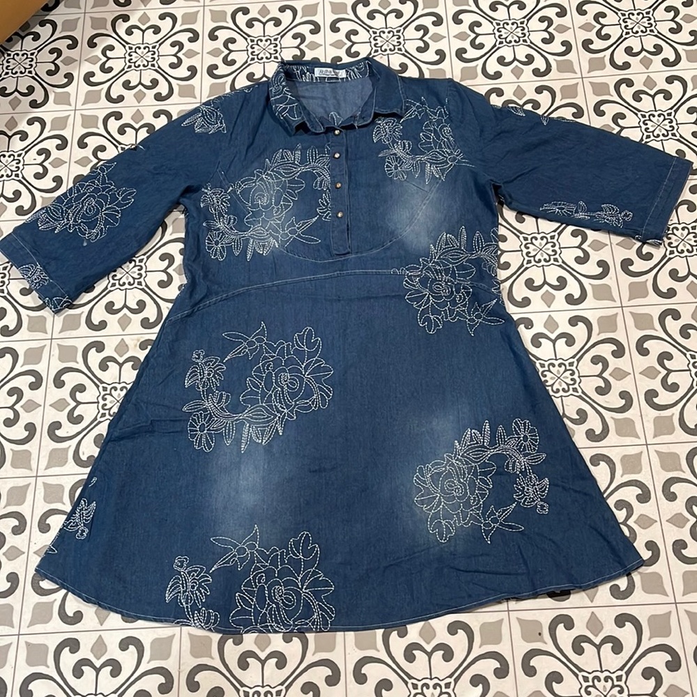 3 for $45 NWOT Light Embroidered Denim Dress 16